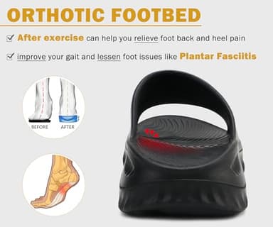 KuaiLu Womens Recovery Sandals Comfortable Plantar Fasciitis Arch Support Ladies Orthopedic Slip On Running Sport Walking Slides Thick Athletic Cushion Slippers Summer Outdoor Sliders Black Size 10 - Image 4