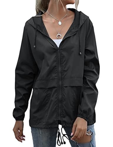 JMinger Waterproof Rain Jackets for Women Hooded Windbreaker Lightweight Raincoat for Outdoor Hiking Travel Black Large - Image 2