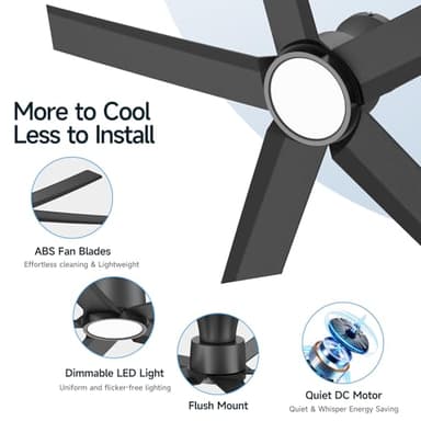 ocioc 52 inch Ceiling Fans with Lights, Large Air Volume Ceiling Fans with Reversible Quiet DC Motor and Remote（Black） - Image 8