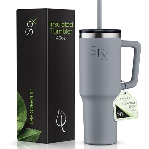 SIPX™ Insulated Tumbler With Lid And Straw, 40oz. Tumbler With Handle Keeps Cold 12 Hours, Water Bottle Thermos With Lid, BPA-Free Reusable Insulated Coffee Tumblers, Travel Mug Great For Beach Party - Image 1