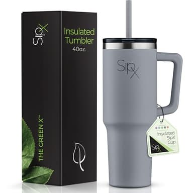SIPX™ Insulated Tumbler With Lid And Straw, 40oz. Tumbler With Handle Keeps Cold 12 Hours, Water Bottle Thermos With Lid, BPA-Free Reusable Insulated Coffee Tumblers, Travel Mug Great For Beach Party - Image 1