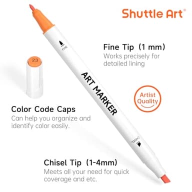 Shuttle Art 30 Colors Dual Tip Art Markers Permanent Marker Pens Highlighters Perfect for Illustration Adult Coloring Sketching and Card Making - Image 5