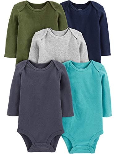 Simple Joys by Carter's Baby Boy's 5-Pack Long-Sleeve Bodysuit Shirt, solids, 18 Months - Image 1