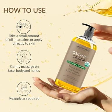 Majestic Pure USDA Organic Castor Oil - 100% Pure & Natural - Premium Grade, Cold Pressed, Hexane Free - Hair, Eyelashes, Eyebrows, Nails - Moisturizing & Nourishing - 8 Fl Oz - Image 2