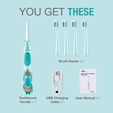 Vekkia Sonic Rechargeable Kids Electric Toothbrush, 3 Modes with Memory, Fun & Easy Cleaning, 24000 Strokes, IPX7 Waterproof, 2-Min Timer for Age 5+, 4 Soft Bristles(Blue) - Image 7