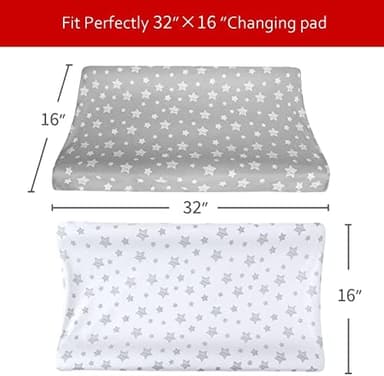 Changing Pad Cover for Boys Girls 2 Pack, Lovely Print Soft Unisex Diaper Change Table Sheets, Fit 32"x16" Contoured Pad, Comfy Cozy 2-Pack Cradle Sheets, Grey & White - Image 5