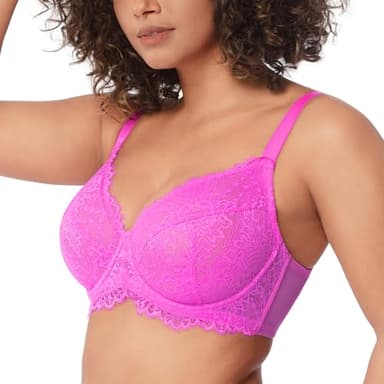 HSIA Minimizer Bra for Women - Plus Size Full Coverage Lace Bra with Underwire, Non Padded Hot Pink - Image 2