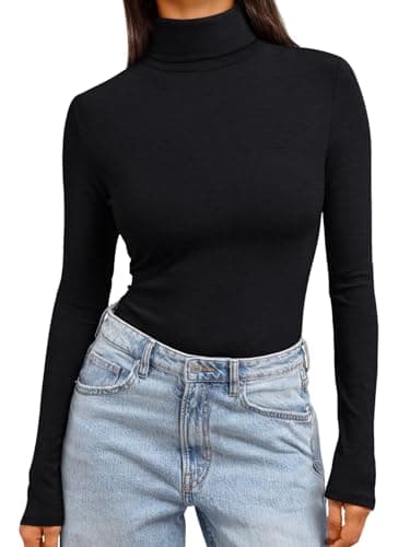 Trendy Queen Women's Turtleneck Long Sleeve Shirts Fall Fashion BasicThermal Underwear Tops Winter Clothes 2025 Black M - Image 1