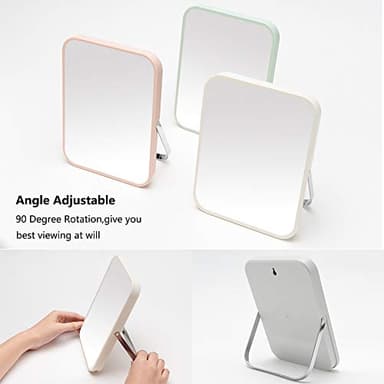YEAKE Table Desk Vanity Makeup Mirror,8-Inch Portable Folding Mirror with Metal Stand 90°Adjustable Rotation Tavel Make Up Mirror Hanging Bathroom for Shower Shaving(Green) - Image 4