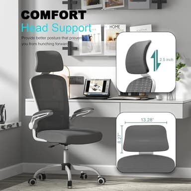 Mimoglad Office Chair, Comfy Desk Chair - High Back Ergonomic Computer Chair with Adjustable Lumbar Support & Headrest, Flip-up Armrests for Guitar Playing, Swivel Task Chair for Home Office - Image 5