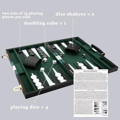 Backgammon Set - Classic Board Game with Premium Leather Case - Portable Travel Strategy Backgammon Game Set for Adults, Kids (11inch, Black) - Image 4