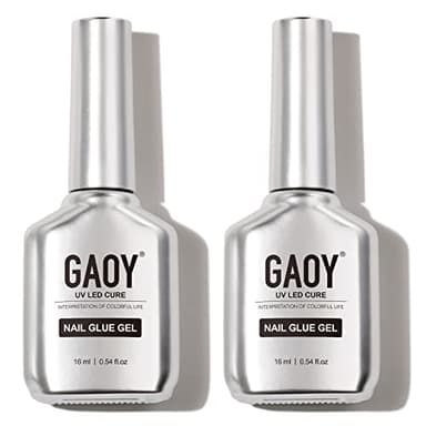 GAOY 2Pcs 16ml Gel Nail Glue for Acrylic Nails Tips, 2 in 1 Nail Glue and Base Coat, UV Light Cure - Image 1