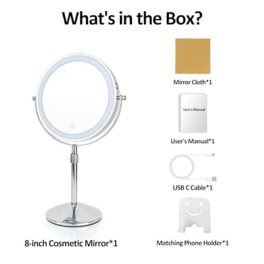 SEAEMIKO 8" Makeup Mirror with Lights, Rechargeable 1x/10x LED Lighted Magnifying Mirror with 3 Colors, 360° Rotation Rechargeable Double Sided Mirror, Touch Dimming, Adjustable Height - Image 7