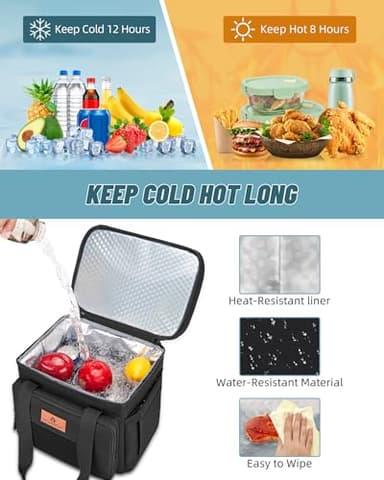 HSHRISH Lunch Box for men, Large Expandable Insulated Lunch Bag, Durable Waterproof Leakproof Tactical Cooler Bag for Adults Men to Work Picnic Beach Day Trips, 24 Cans/16 L, Black - Image 5