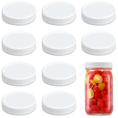 AOZITA [10 Pack] WIDE Mouth Mason Jar Lids for Ball, Kerr and More - White Plastic Storage Caps for Mason/Canning Jars - Leak-Proof, Dishwasher Safe & Food Grade - Image 8