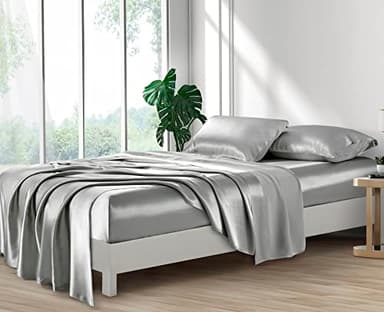 Lanest Housing Silk Satin Sheets, Full Size Satin Bed Sheet Set with Deep Pockets, Cooling Soft and Hypoallergenic Satin Sheets Full - Light Gray - Image 4
