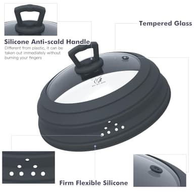 Microwave Splatter Cover Vented Glass Splatter Guard Lid with Collapsible Silicone for Food as Pot Cover Plate 10.8 inch for 6 7 8 9 10 inch Plate Bowl - Image 5
