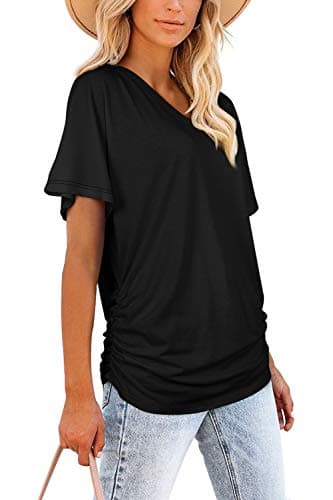 Black Womens Summer Tops Dolman Short Sleeve Shirts Business Casual Outfits Cross V Neck Loose Fit Ladies Tops Blouses Cruise Summer Tshirts L - Image 3