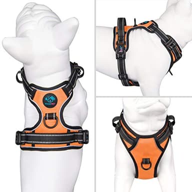 PHOEPET Reflective Dog Harness No Pull Large Breed Vest with 2 Metal Leash Attachment Hooks(XL, Orange) - Image 2