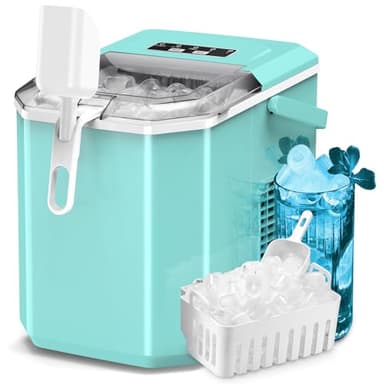 ZAFRO Countertop Ice Maker, 26.5Lbs/24H, 9 Bullet Cubes in 6 Mins, Self-Cleaning Portable Ice Machine with 2 Ice Sizes (S/L), Quiet Compact Design, Double Handles, for Home, Party, RV, Camping, Green - Image 1
