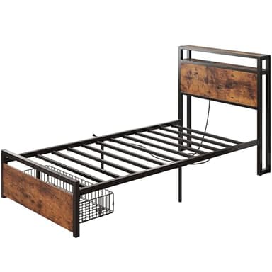 LIKIMIO Twin XL Bed Frames with Drawer, Storage Headboard with Outlets, No Box Spring Needed, Easy Assembly, Vintage Brown - Image 8
