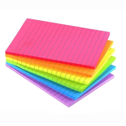 Lined Sticky Notes 4X6 in Bright Ruled Stickies Colorful Super Sticking Power Memo Pads, 45 Sheets/pad, 6 Pads/Pack - Image 1