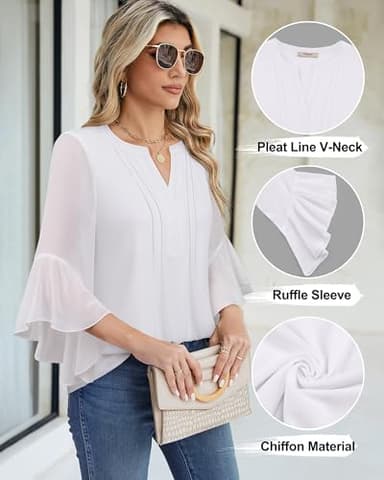 Timeson Work Blouses for Women Fashion 2025: Professional Formal Clothes - Womens Business Casual Tops - Office Attire White Dress Shirts 3/4 Length Sleeve Fall Outfits Interview Career L - Image 4