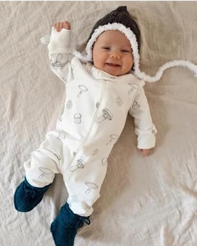 Owlivia Organic Cotton Baby Boy Girl Zip up Sleep N Play, Footless, Long Sleeve(0-3 Months, Mushroom) - Image 2