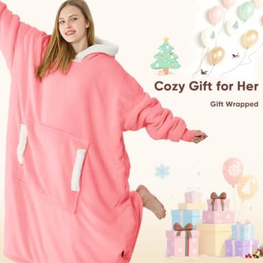 yescool Wearable Blanket Hoodie - Gifts for Women Her Girlfriend, Birthday Christmas Gifts For Mom, Oversized Flannel Sherpa Blanket Sweatshirt, One Size Fits All (Pink) - Image 6