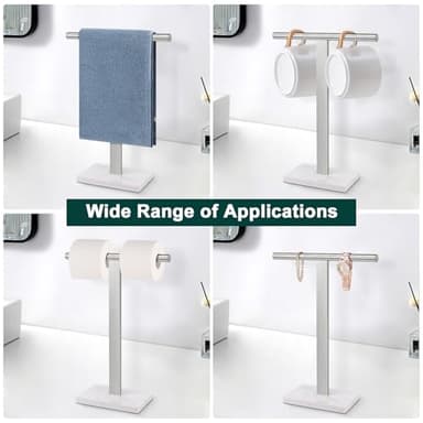 BathAce Hand Towel Holder, T-Shape Hand Towel Stand for Bathroom, Hand Towel Rack Bar Standing for Vanity Kitchen Countertop, 304 Stainless Steel (Marble Base, Brushed) - Image 6