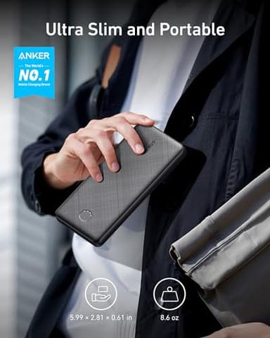 Anker Power Bank(PowerCore 10K), Compact Travel-Ready 10,000mAh Battery Pack with PowerIQ Charging Technology, 5V/3A High-Speed Charging for iPhone, iPad,and More(USB-C Input and Output(Black), 1pack) - Image 2