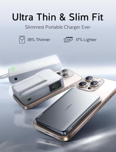 LISEN 0.5‘’ Ultra Slim MagSafe Portable Charger,10000mAh Wireless Card Slim MagSafe Battery Pack iPhone 17 Air Accessories,Magnetic Power Bank for iPhone 17 Pro Max Plus Air/16/15/14/13/12，Obsidian - Image 3