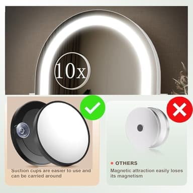 Gvnkvn Lighted Makeup Mirror, Hollywood Vanity Mirror with Lights, Three Color Lighting Modes, and Detachable 10X Magnification Mirror, Smart Touch Control, 360°Rotation (15.2in White) - Image 7