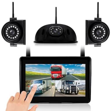 WOOCARTY 3-Camera Wireless RV Backup System, 7" 1080P Touch Screen with 1 Rear Camera for Furrion Pre-Wired Plug and 2 Side Cameras, IP69 Waterproof, IR Night Vision Camera for RV Trailer, WF703 - Image 1