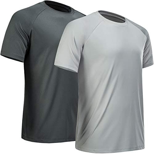 MCPORO Workout Shirts for Men Short Sleeve Quick Dry Athletic Gym Active T Shirt Moisture Wicking 2 Pack Dark Grey, Light Grey XX-Large - Image 1