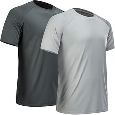 MCPORO Workout Shirts for Men Short Sleeve Quick Dry Athletic Gym Active T Shirt Moisture Wicking 2 Pack Dark Grey, Light Grey XX-Large - Image 1