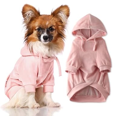 Pet Passion Cooper II Organic Cotton Velour Dog Hoodie Pet Coat for Small, Medium and Large Dogs, Pink, Large - Image 1
