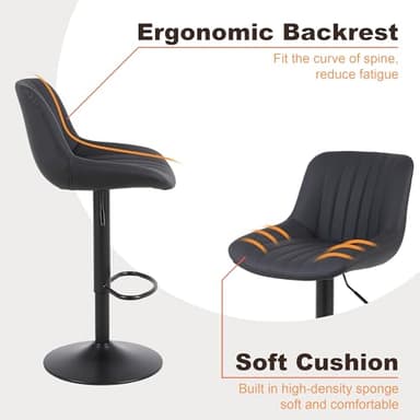 Youhauchair Bar Stools Set of 3, Swivel Counter Height Barstools with Back, Adjustable PU Leather Bar Chairs, Modern Armless Kitchen Island Stool, Black - Image 6