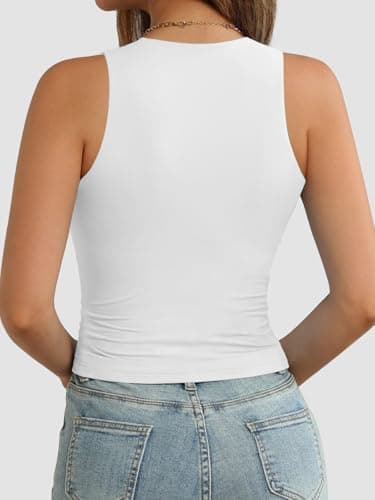 ATHMILE White Tank Tops for Women Double Lined Crop Tops Casual Basic Shirts Sleeveless Workout Tops Going Out Tops - Image 2