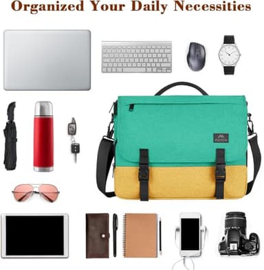 MATEIN School Bag, 15.6 inch Messenger Bag Lightweight Men's Laptop Briefcase with Adjustable Shoulder Strap, Water Resistant Crossbody Satchel Computer Case for College Work, Yellow & Green - Image 7