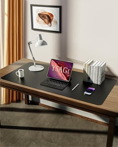 YSAGi Leather Desk Protector, Non-Slip Large Mouse Pad, Waterproof PU Laptop Mat Table Pad for Office and Home (90 x 43 cm, Black) - Image 2