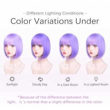 T-color Purple Bob Wigs for White Women - 12'' Short Bob Wigs With Bangs Natural Fashion Synthetic Wig Colorful Synthetic Hair for Daily Cosplay Halloween - Image 5