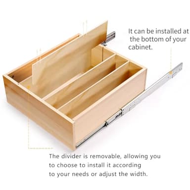 Mulush Pull Out Cabinet Organizer with Divider, 28''W×21''D×7''H Soft Close Wood Drawer for Kitchen Pantry, Finished, Heavy-Duty, Bottom Assembly (Wood Drawer Part Width is 27'') - Image 3