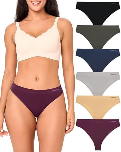 BAMBOO COOL Women's Thongs Seamless Moisture-Wicking Breathable Underwear High Stretchy Mid Waisted Panties Tagless 6 Pack - Image 1