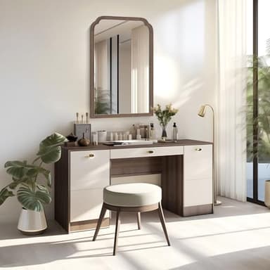 WallBeyond Wooden Framed Wall Mirror, Natural Wood Bathroom Vanity Mirror for Entryway, Living Room or Bedroom Home Decor Vertical or Horizontal Hanging [24" x 36" Walnut Color] - Image 7