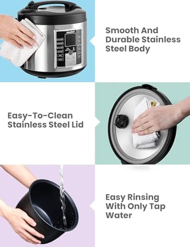 COMFEE' Rice Cooker, Slow Cooker, Steamer, Stewpot, Sauté All in One (12 Digital Cooking Programs) Multi Cooker (5.2Qt ) Large Capacity. 24 Hours Preset & Instant Keep Warm, Black/Silver (MB-M25) - Image 6