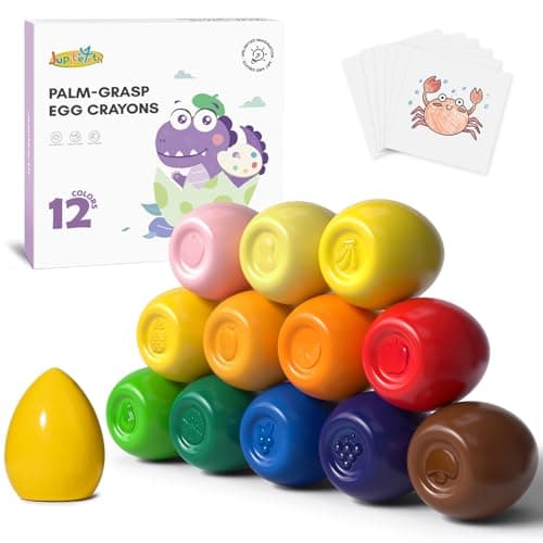 JUPITEARTH 12 Colors Egg Crayons for Toddlers 1-3, Palm-Grasp Non Toxic Jumbo Washable Crayons for Kids, Fat Brain Toys for Preschool Art Supplies and Perfect Easter Gifts for Boys and Girls - Image 1