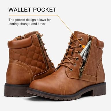Vepose Women's Combat Ankle Boots, Comfortable Short Booties, 903 - Yellow Brown, Size 7 US - with Buckle Strap (CJY903 Yellow brown01 07) - Image 3