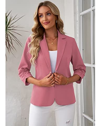 LookbookStore Dressy Jackets for Women Crop Sleeve Blazer Spring Jackets for Women Fashion Blazers for Women Business Casual Rose Blazer Red Blazer Size Large Fits Size 12 Size 14 - Image 4