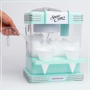 Nostalgia Snow Cone Shaved Ice Machine - Retro Table-Top Slushie Machine Makes 20 Icy Treats - Includes 2 Reusable Plastic Cups & Ice Scoop - Aqua - Image 7